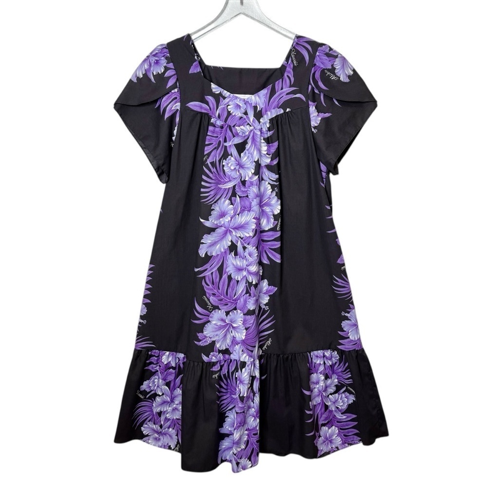 Vintage Jade Fashions Hawaiian Purple Floral Cotton Midi Sweetheart Dress Sz L - Picture 2 of 13
